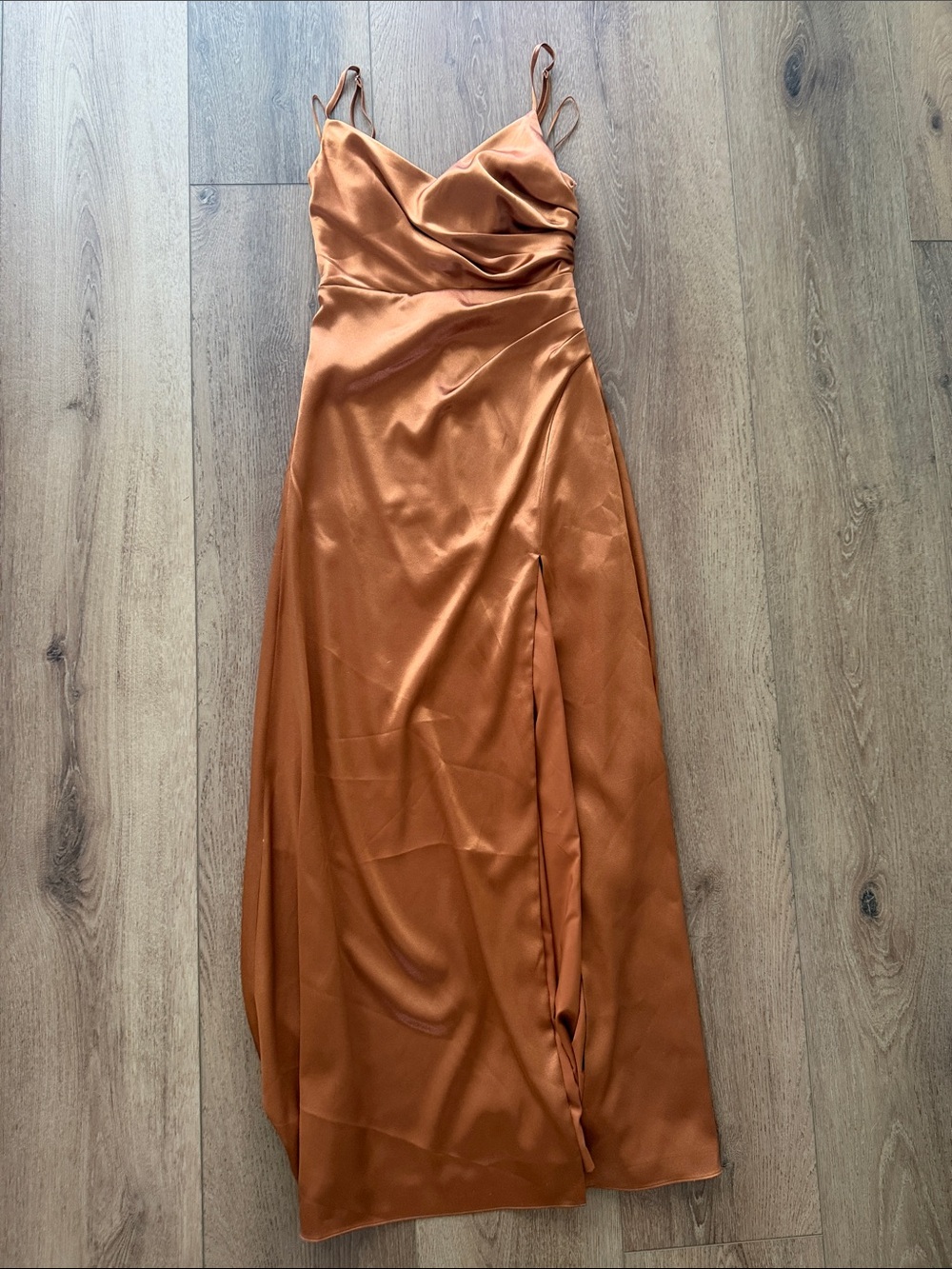 Birdy Grey Copper Satin Cowl Slip Maxi Dress